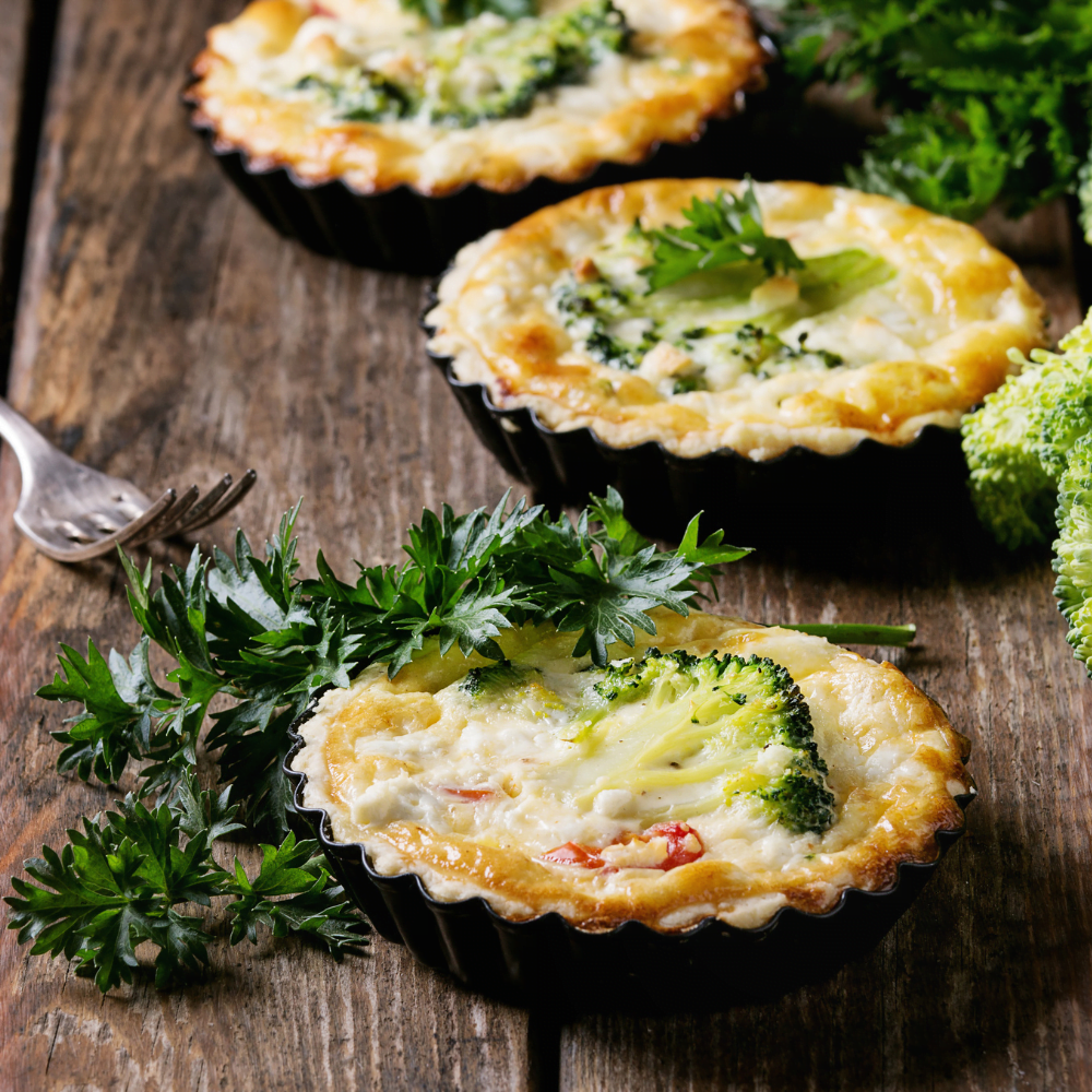 Mini quiche de brocolis, champignons et parmesan
